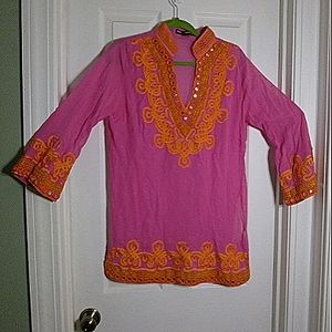 Key Lime & Pink cotton Beach Cover-up